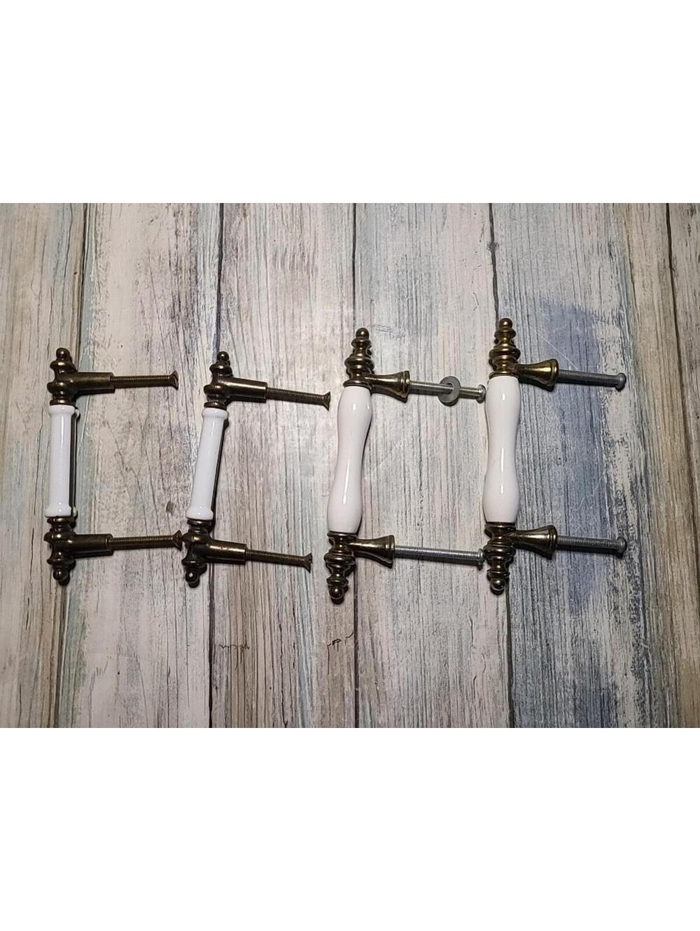 4 Brass And Ceramic Vintage Drawer Pulls 4.25 In And 5 In
